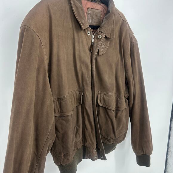 Vintage Gap leather bomber jacket size large brown 90's classic Y2k zip snap - Picture 3 of 11